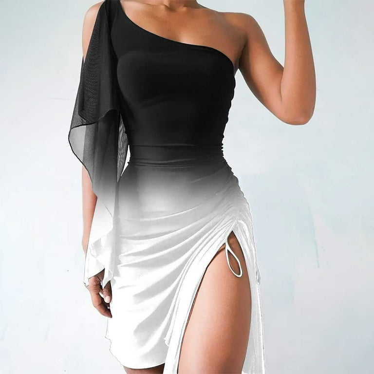 Womens Sexy Gradient Bodycon Deep V Neck Bra Tops Evening Party Mini Skirt  Dress