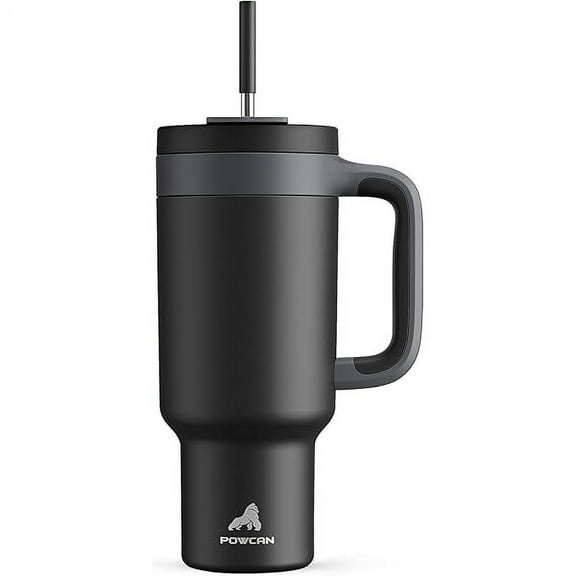40 oz Tumbler with Handle, 2-in-1 Straw and Sip Lid, Leakproof, Dishwasher Safe, Insulated Stainless Steel Travel Coffee Mug, Keeps Cold for 34 Hours, Fits in Car Cup Holder (Midnight)