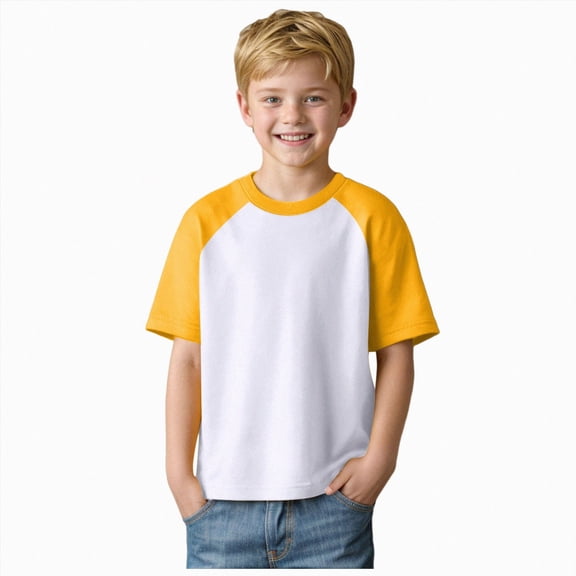WUANDIXFA Boys Shirts Boys Basic Tees Cotton Short Sleeve Crewneck T Shirts Teen Boys Summer Clothes 3-4 Years,Yellow