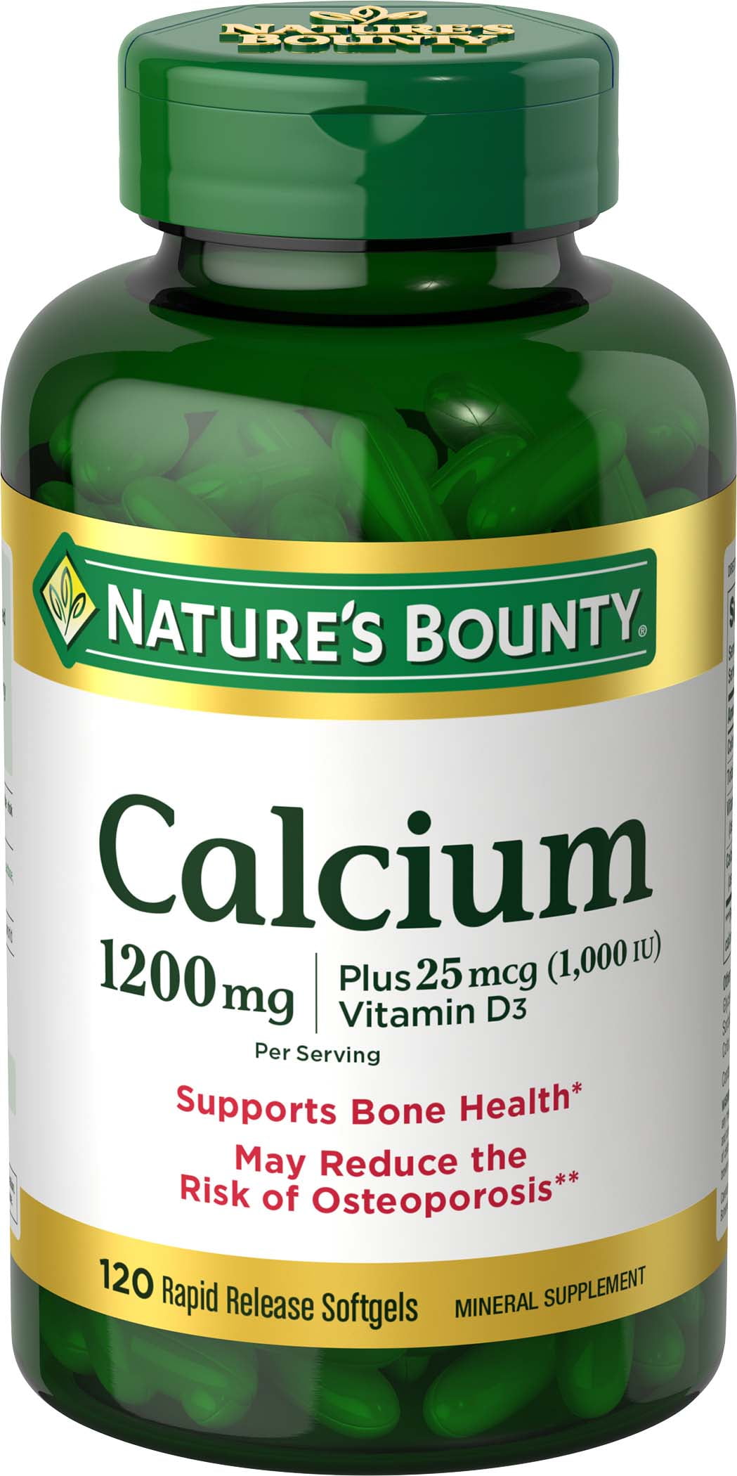 Natures Bounty Absorbable Calcium 1200mg Plus Vitamin D3 25mcg 1000 Iu 120 Softgels Mineral Supplement To Support Bone Health Walmartcom