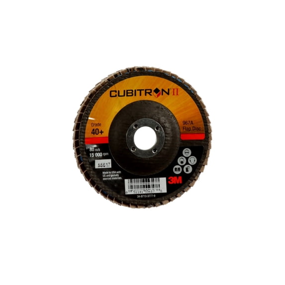 3M Cubitron II Flap Disc 967A, T29, 4 in x 5/8 in, 40+ Y-weight, 10 per case