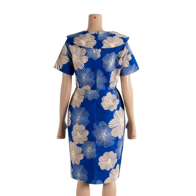 blue and white african print dresses Mofi African Prin Midi Dress - African Print Clothing in USA M / LONG main image 1