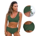 thumbnail image 3 of Traje de baño de 2 piezas con parte delantera torcida y espalda de bikini de talle alto para mujer - Verde, 3 of 6