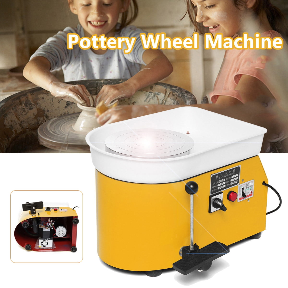 Blue Pottery Wheel SEAAN 25CM 350W Electric Pottery Wheel Machine Ceramic Work Pottery Ceramic Forming Machine DIY Clay Art Craft with Foot Pedal for Home Indoor