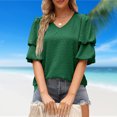 thumbnail image 1 of Blusa De Manga Corta Camiseta casual de manga abullonada doble Color sólido Cuello en V Verano para mujer (Verde oscuro XL Ygjytge para Mujer Verde oscuro T L, 1 of 7
