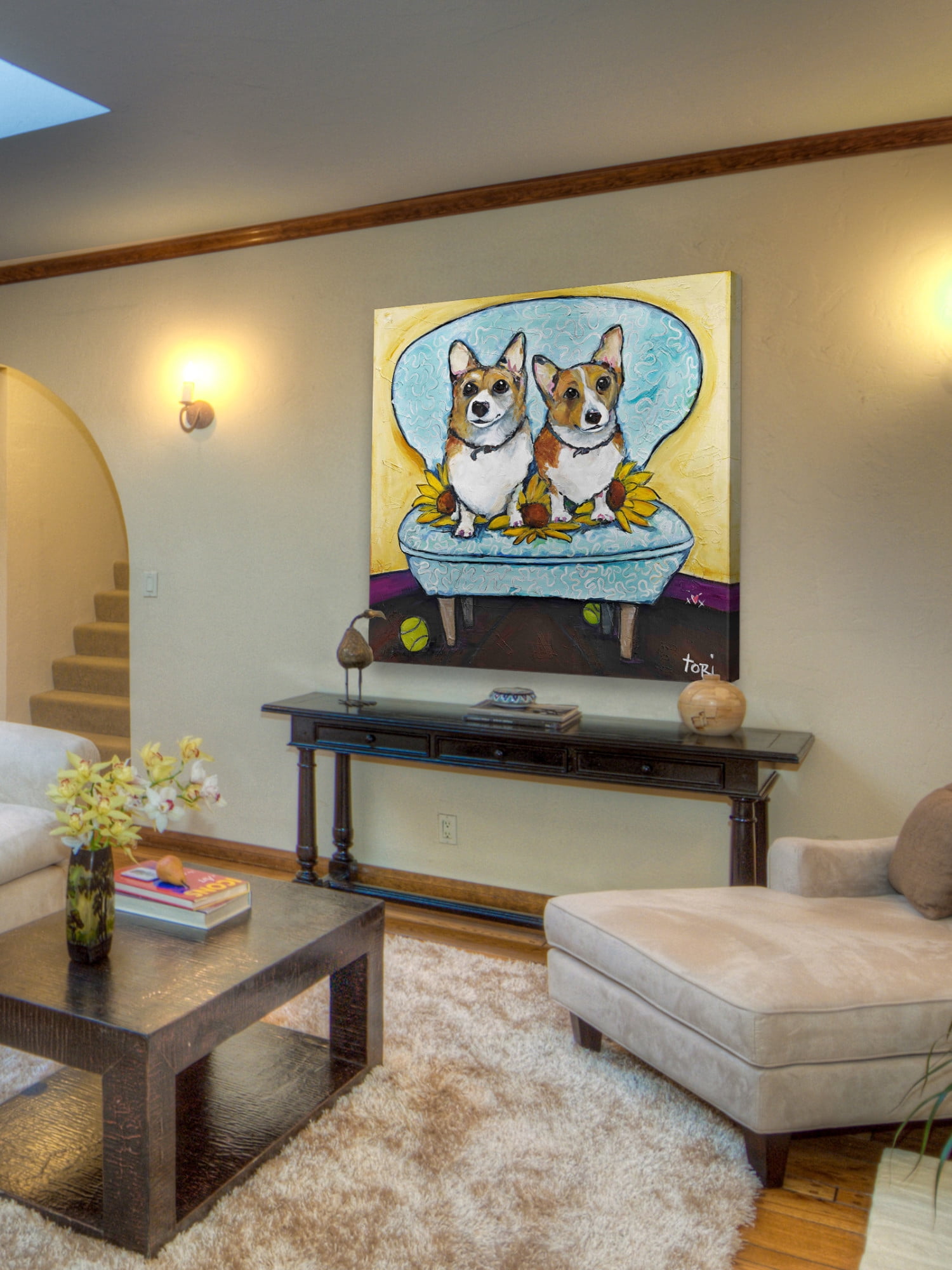 Marmont Hill "Corgi's In Chai" by Tori Campisi Painting Print on Canvas