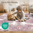 thumbnail image 4 of ODIKA 8'x10' Washable Area Rug Non-Slip Chair-Friendly Mat Vintage Ditsy Field Scroll Distressed Border Botanical Pink Boho Refined for Dining Room, Large Office, Lounge, 4 of 7