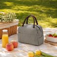 thumbnail image 4 of Lunch Bag, Portable Striped Foil Lining Thermal Insulated Tote with Handle Reusable Bento Box Food Storage Carrier Work Picnic Travel Outdoors Light Weight Pouch Black, 4 of 5