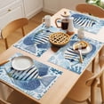 thumbnail image 5 of Blue Coastal Fish Placemats Set of 8 Summer Ocean Flower Stripe Coral Place Mats Indoor Wipeable Table Mats Washable Cloth Dining Table Placemats for Kitchen Holiday Party Home Decor 13x19 Inch, 5 of 9