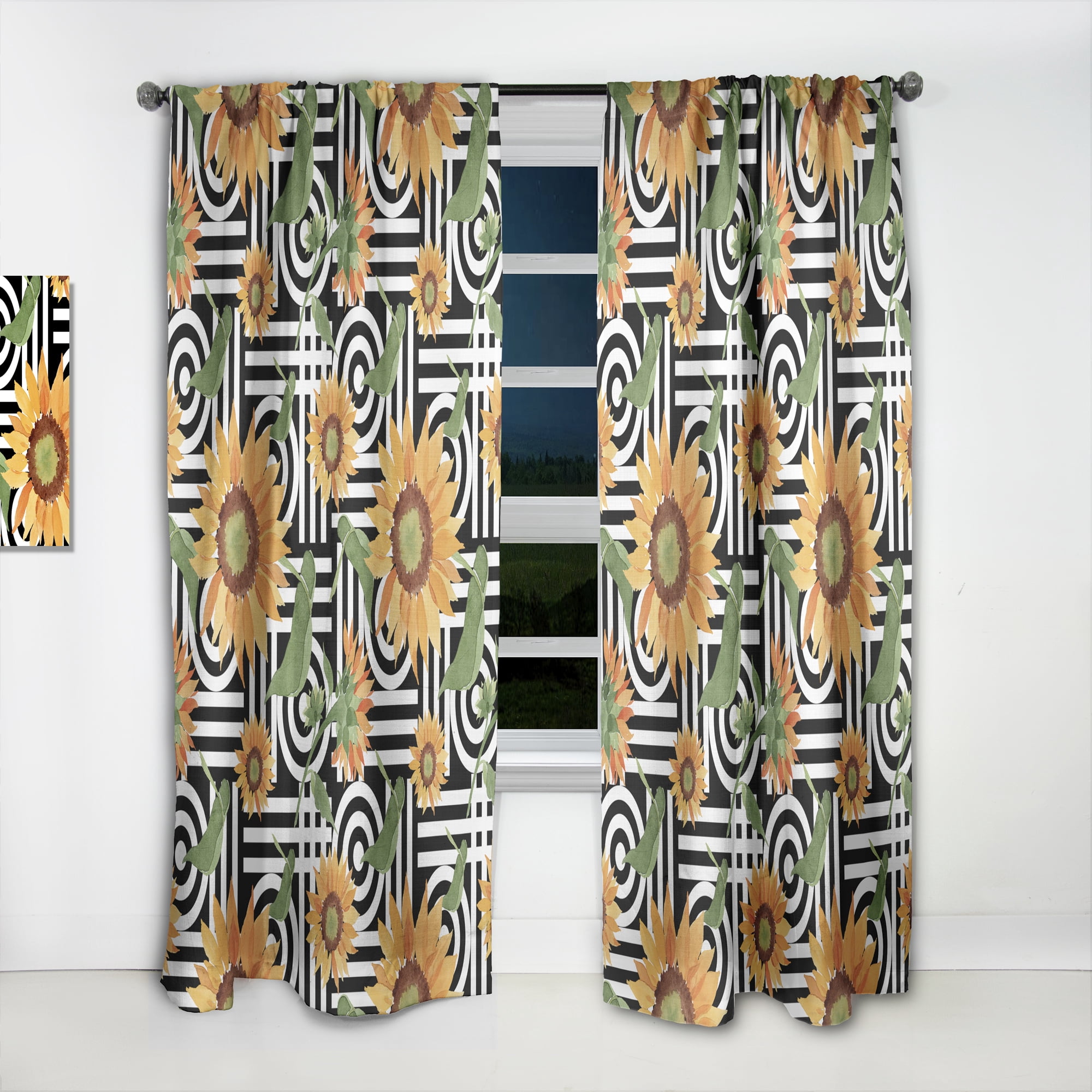 Designart 'Floral Botanical Retro XIV' Mid-Century Modern Curtain Panel