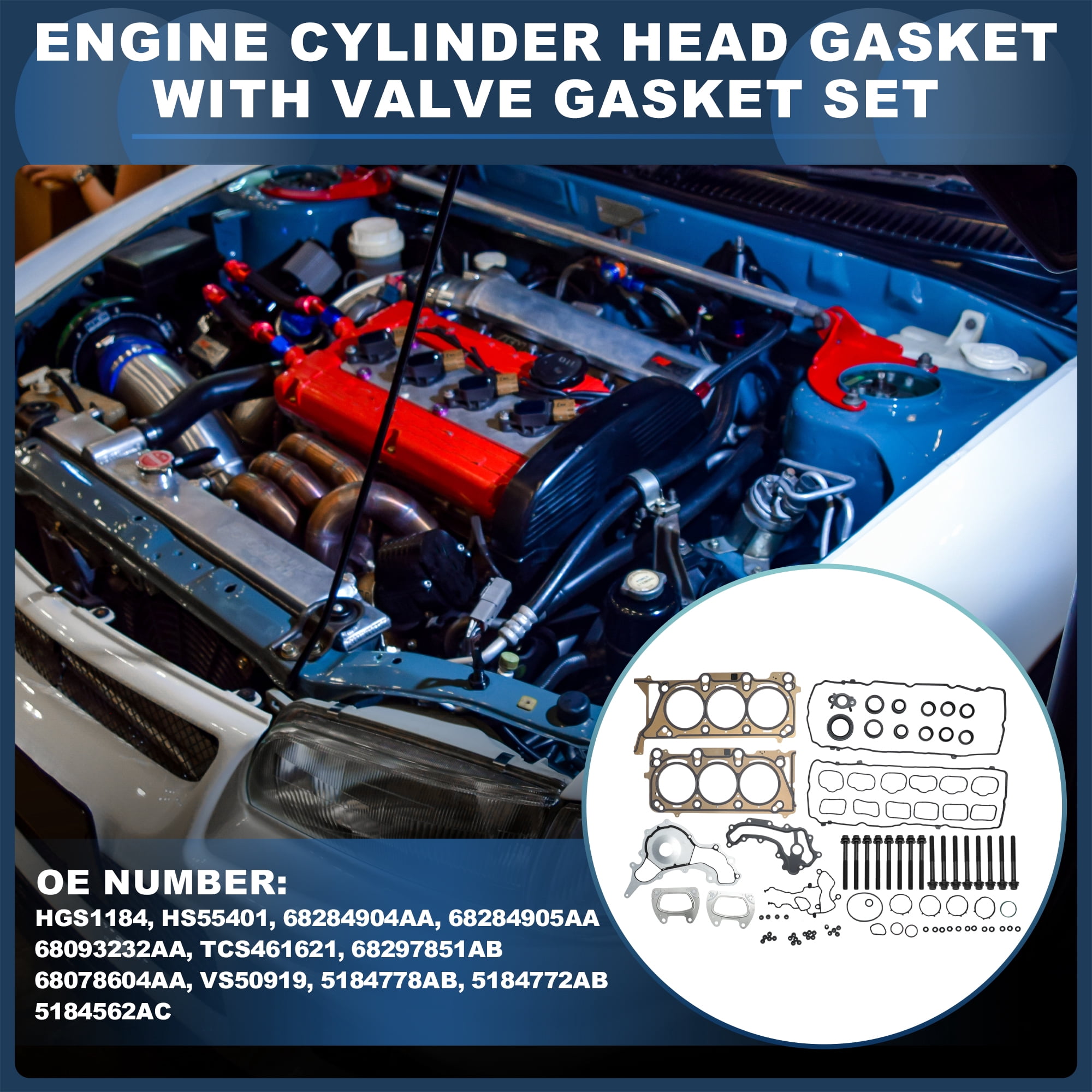 HGS1184 Cylinder Head Gasket Set with Bolts Valve Cover Seal Gasket Kit for Chrysler Pacifica 2017-2021 for Jeep Wrangler 2018-2021 for Ram Promaster 1500 2500 3500 2022-2023 3.6L