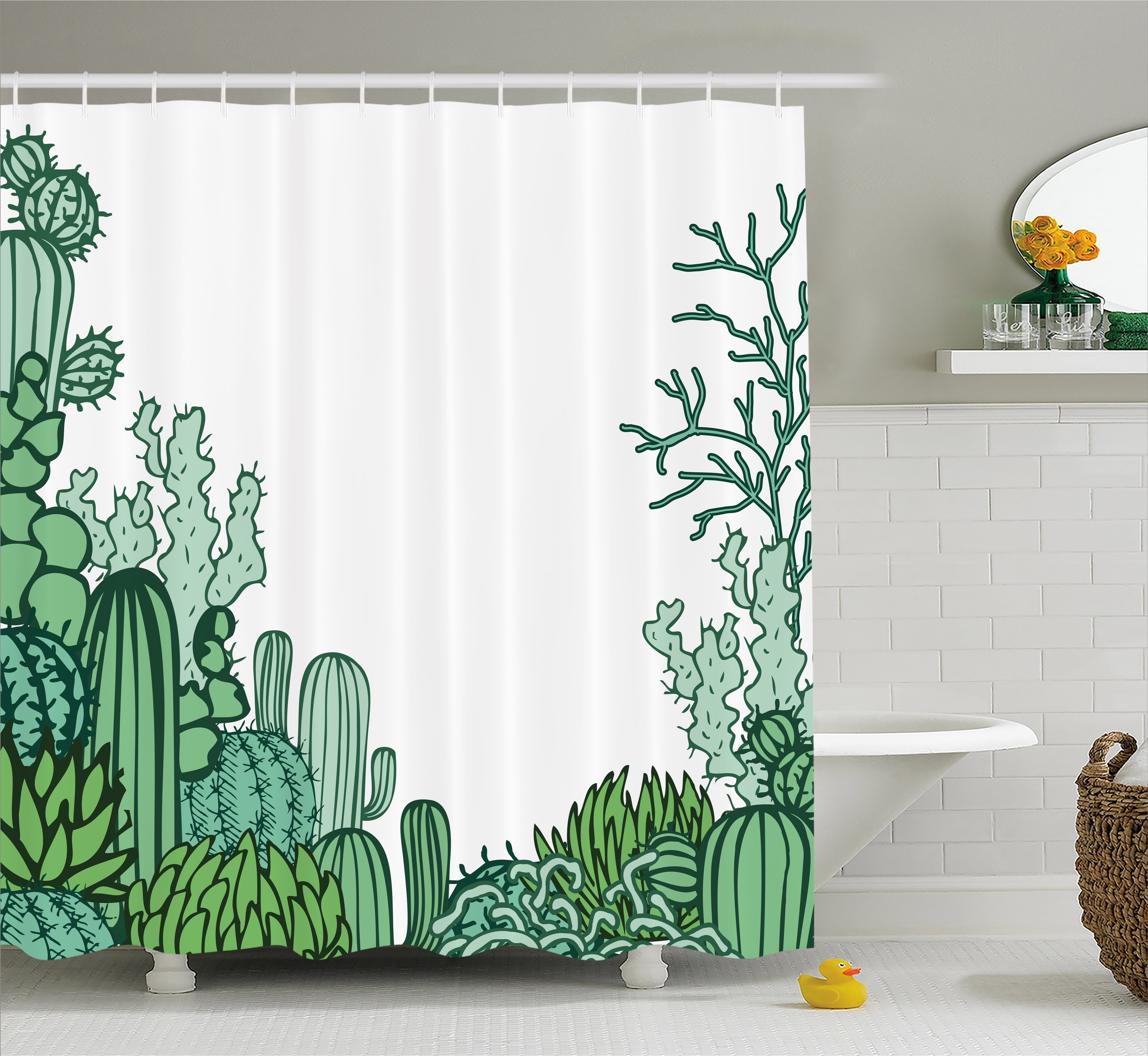Cactus Shower Curtain, Arizona Desert Themed Doodle Cactus Staghorn
