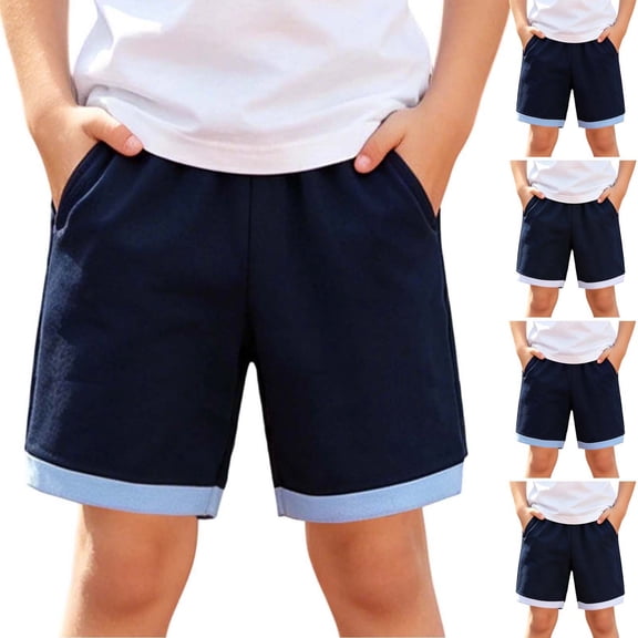WAVSUF Boys Summer Shorts with Pockets Soft Loose Fit Elastic Waist Back to School Daily Cotton Shorts Blue 8