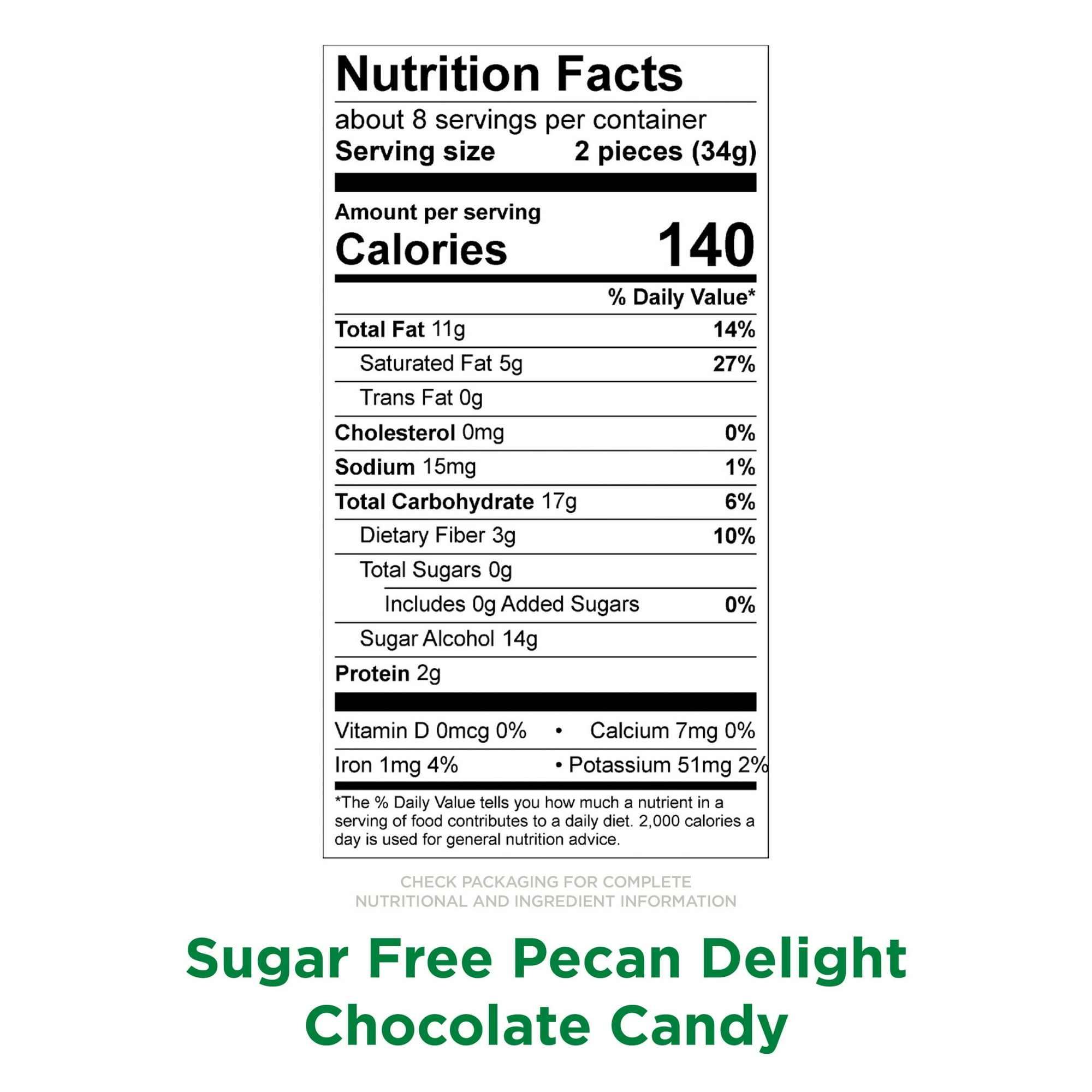Russell Stover Sugar Free Milk Chocolate Pecan Delight Standup Bag, 10oz