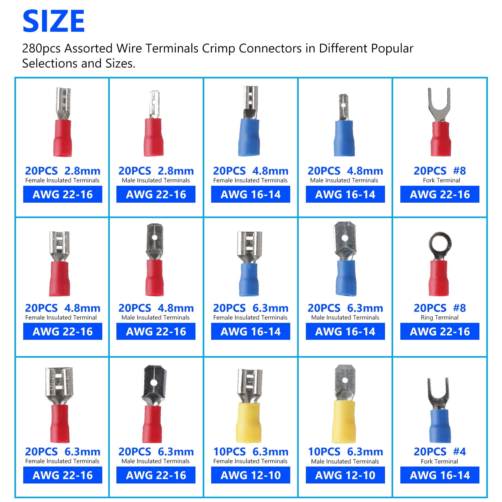 Amlits 300 PCS Insulated Wire Electrical Connectors - Butt, Ring, Spade,  Quick Disconnect - Crimp Terminals Connectors Assortment Kit: :  Industrial & Scientific