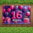 thumbnail image 5 of Happy 16th Birthday Themed Background Backdrop Banner Party Supplies with Balloons Cake and Stars Ideal for Birthday Parties Photography Props and Decorations, 5 of 8