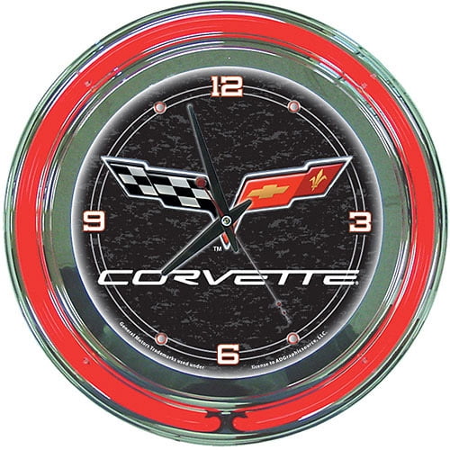 Corvette C6 14" Neon Wall Clock, Black