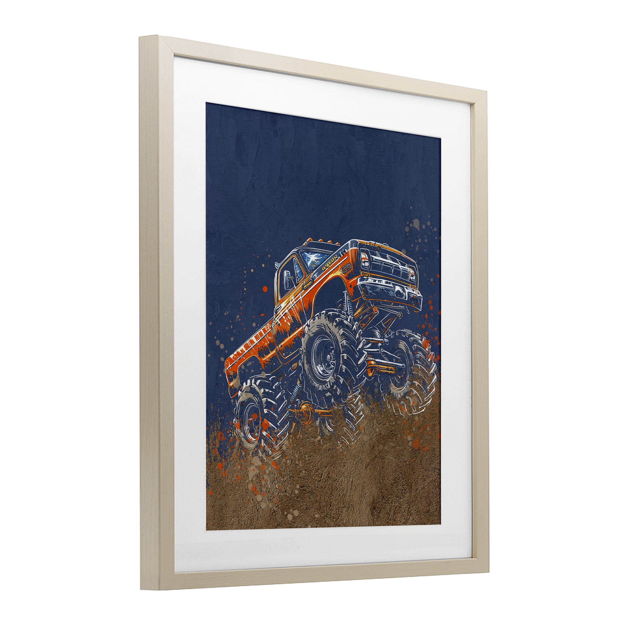 My Jam Monster Truck Birch Framed Print Under Glass, design by Kim Allen