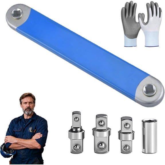 PRO Offset Extension Wrench Set, 15-Inch Impact Ready Tight Reach Tool, with 1/2", 1/4" & 3/8" Square Drive Adapters, High Torque Wrench Extender Tool, for Hard-to-Reach Spaces (Short)