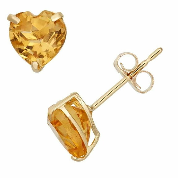 14k Yellow Gold Created Push Back Heart Plated Citrine Sapphire Stud Earrings 4MM by Paris Jewelry