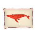 thumbnail image 1 of A Off White With Shades Of Red Whale Cushion, 1 of 1