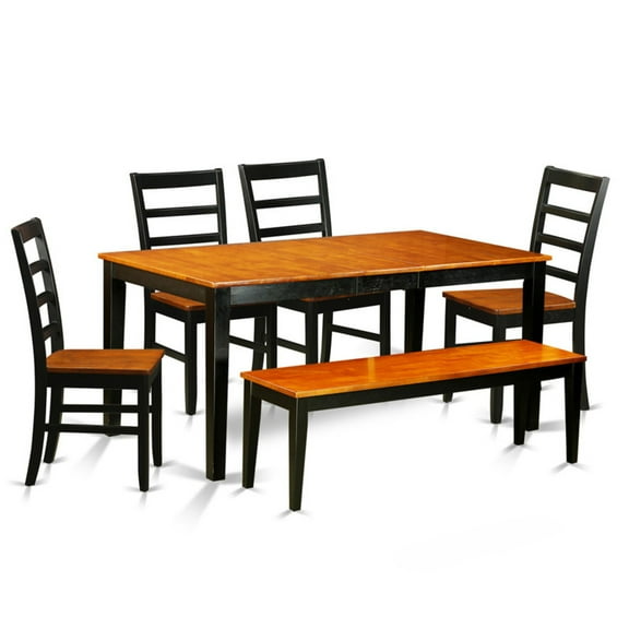 Table Set-Dining Table And Dining Chairs-Finish:Black & Cherry,Number of Items:6,Shape:Rectangular,Style:Wood Seat