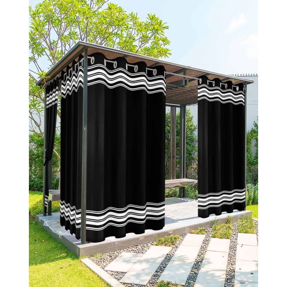 Black Striped Outdoor Curtains for Patio, Farmhouse Black White Stripes Privacy Drapes Grommet Waterproof Outside Curtains for Porch/Cabana/Balcony 54"x 95", 2 Panel