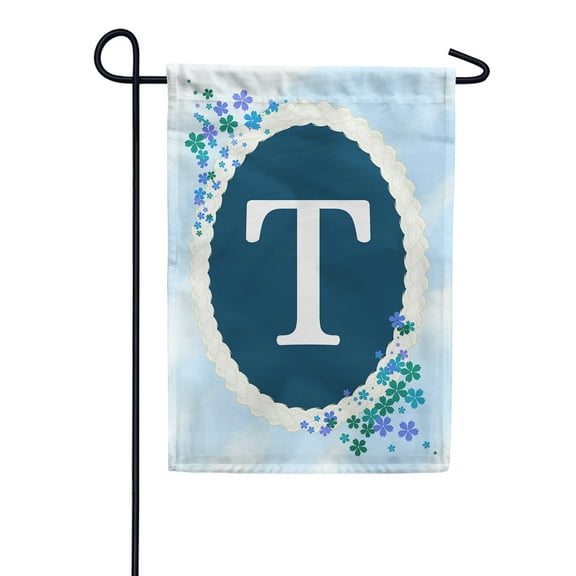 America Forever Spring Monogram Garden Flag Letter T 12.5 x 18 inches Double Sided Vertical Outdoor, Yard, Lawn, Beautiful Flowers, Floral Design, Summer Farmhouse Garden Flag