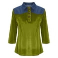thumbnail image 4 of lcziwo 3/4 Sleeve Shirt for Women Denim Patchwork Velvet Solid Color Pullover Lapel Collar Loose Tucked Tshirt Summer Spring tops Mint Green L, 4 of 8