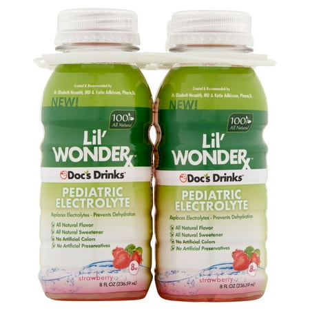 Doc's Drinks Lil' Wonderx Pediatric Electrolyte Strawberry Drinks, 8 fl oz, 4 pack