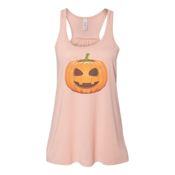 "Halloween Tank, Jack-O'-Lantern, Pumpkin Racerback, Sublimation, Soft Bella T, Halloween Tee, Jack O Lantern, Pumpkin Lover, Haunted Shirt, Peach, MEDIUM"