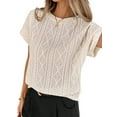 thumbnail image 3 of Hauts d'Été à Manches Courtes pour Femmes en Tricot Texturé Col Rond T-Shirts pour Enseignants Couleur L, 3 of 9