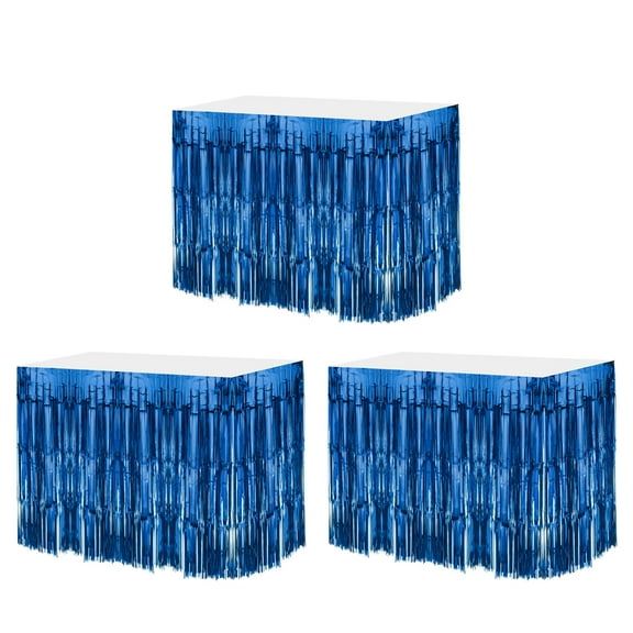 Uxcell 3Pcs 29x108" Blue Metallic Foil Fringe Tinsel Table Skirts