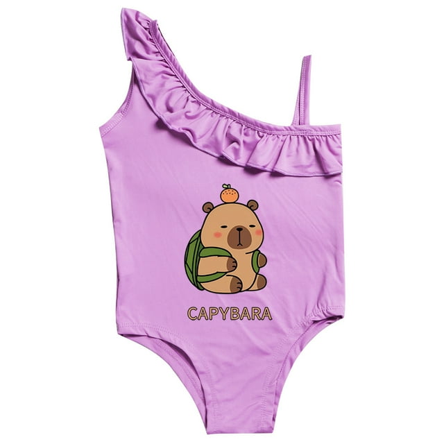 Girls Summer Swimsuit Model 9178 Cartoon Print Sleeveless Ruffle for 4-6 Years