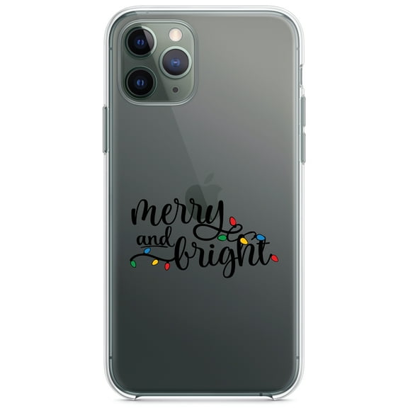 DistinctInk Clear Shockproof Hybrid Case for iPhone 11 Pro (5.8" Screen) - TPU Bumper Acrylic Back Tempered Glass Screen Protector - Merry and Bright - Christmas Lights