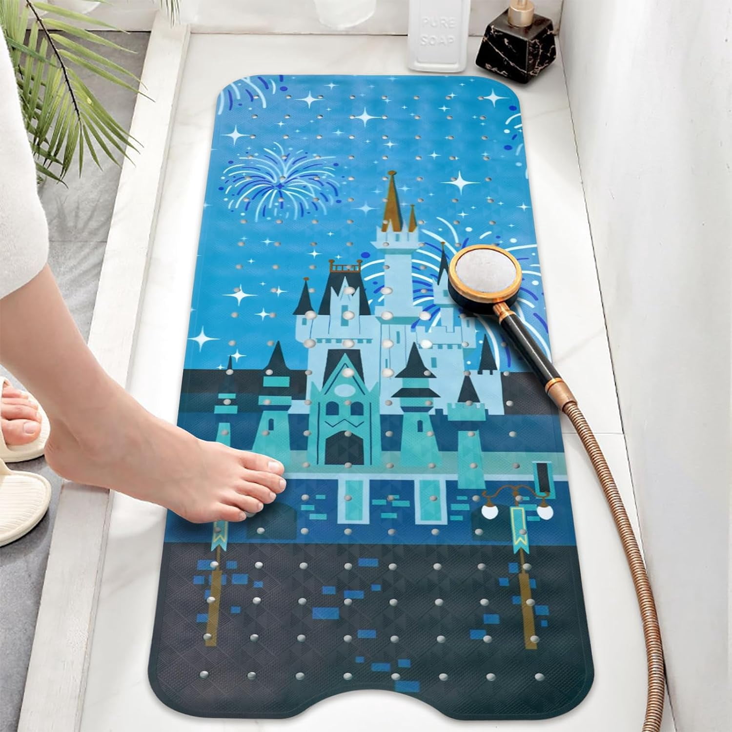 Bathtub Mat Non Slip Shower Mat Extra Long Anti Slip Bath Mats for tub Mat with Suction Cups and Drain Holes