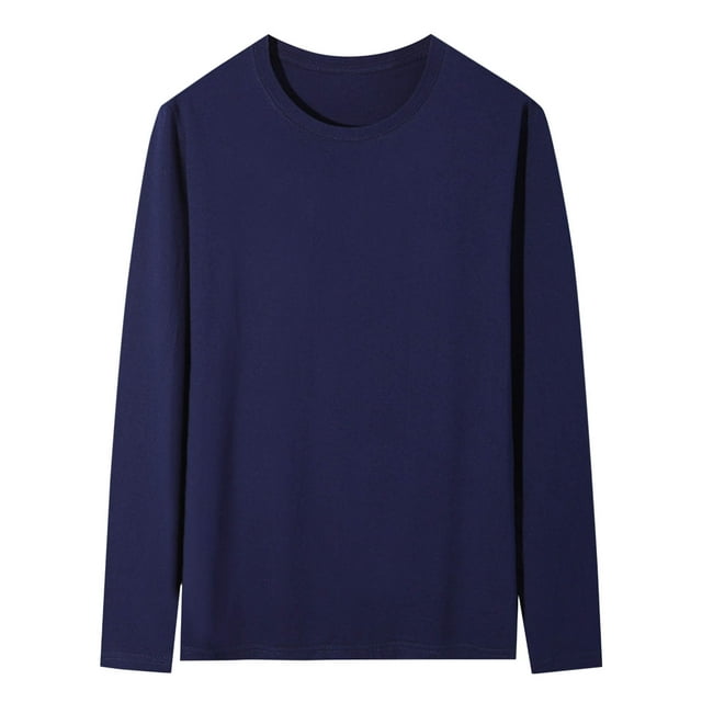 Viluyesy T-Shirt pour Hommes à Manches Longues Chemises pour Hommes Grande Taille Col Rond Hauts Unis Extensibles Doux Décontractés Légers Basique pour Hommes Tee Marine 5TG