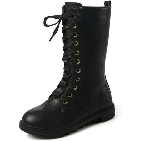 

Kid s Girls Leather Lace-Up Zipper Mid Calf Combat Riding Winter Boots (Toddler/Little Kid/Big Kid)