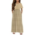 thumbnail image 3 of Girls Summer Sundress Plaid Maxi Dress Short Sleeve Casual Summer Dresses with Pockets Perfect for Parties & Daily Wear ,Sie:140, 3 of 6
