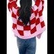 thumbnail image 3 of Suéter Tipo Cárdigan A Cuadros con Bloques de Color para Mujer, Larga, Punto Corto, Frente Abierto, Prendas de Abrigo. Rojo L, 3 of 8