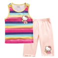 thumbnail image 3 of Hello Kitty-Chaleco a rayas de algodón para niñas, traje exterior informal para niños, cuello redondo sin mangas y pantalones cortos, conjunto de dos piezas, novedad de verano, 3 of 5