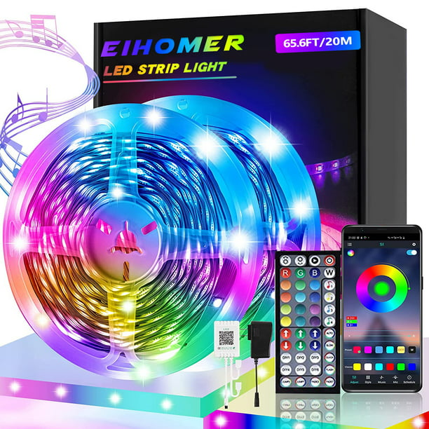EIHOMER 65.6ft LED Strip Lights, Ultra Long RGB Color Changing LED Rope Lights Kit with 44 Keys Ir Remote for Bedroom, Holiday Decoration - Walmart.com