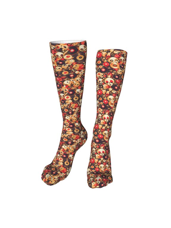 cute record music Skull Print Calf Socks Seamless Toe, Knee High Long Socks, Sports Socks Trouser Socks for Women and Men-One Size