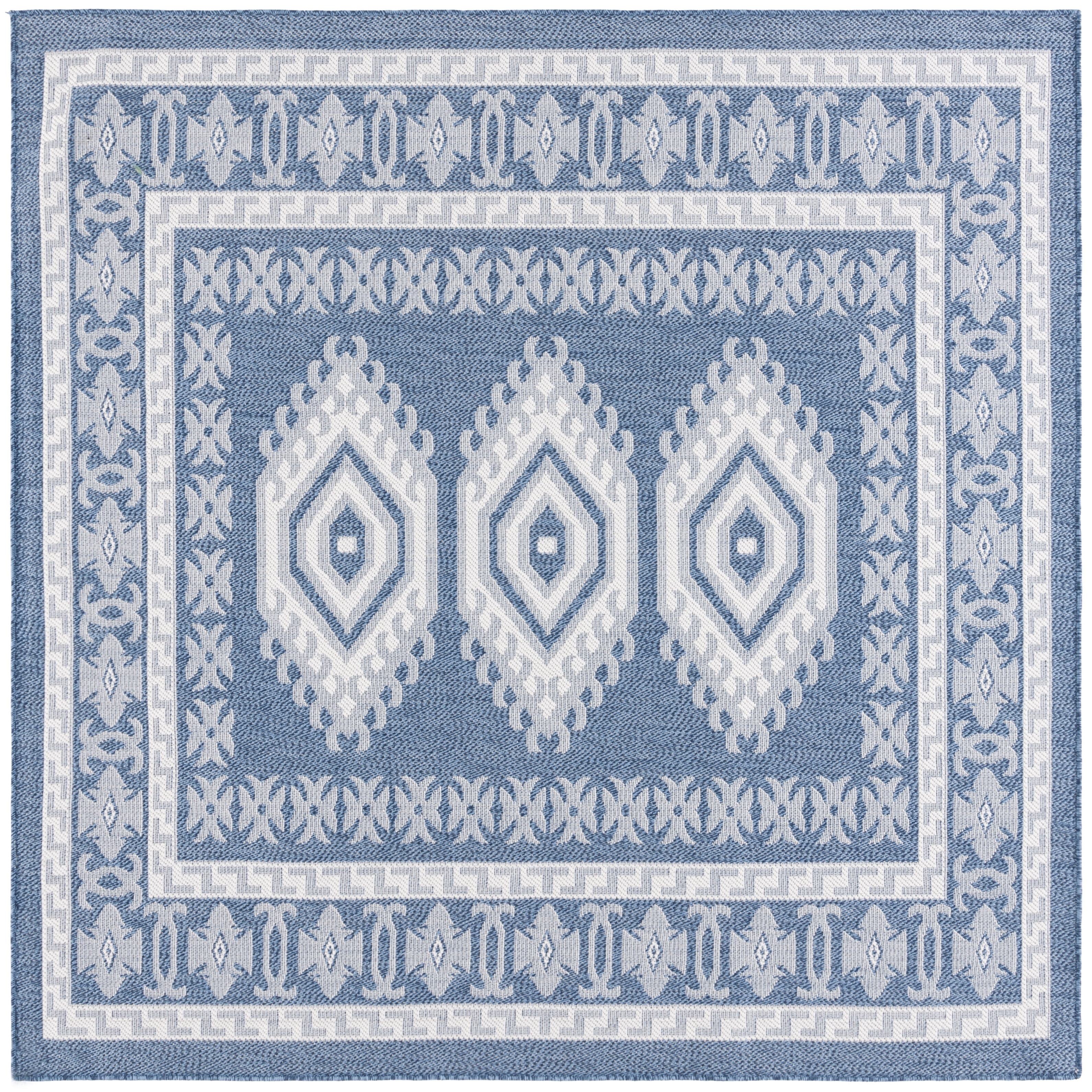 SAFAVIEH Machine Washable Rug Indoor/Outdoor Bermuda Collection - Bermuda Fredrick Geometric Indoor/Outdoor Area Rug, Navy/Ivory, 6'7" x 6'7" Square