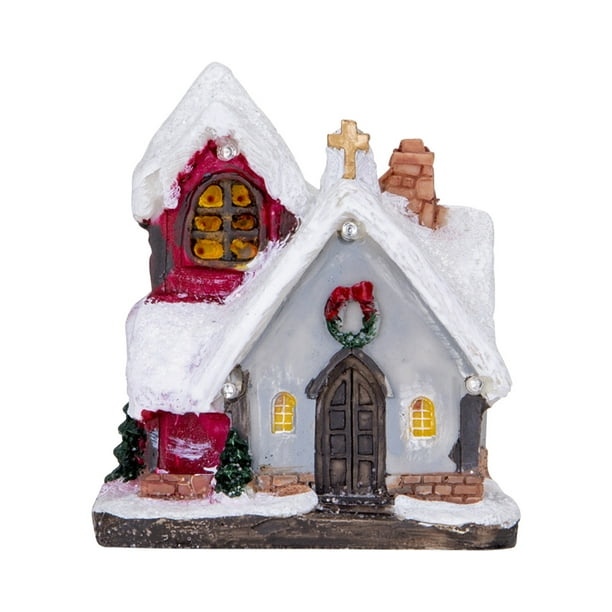 RXIRUCGD Christmas Cottage LED Holiday Light Figurines Resin Lighted