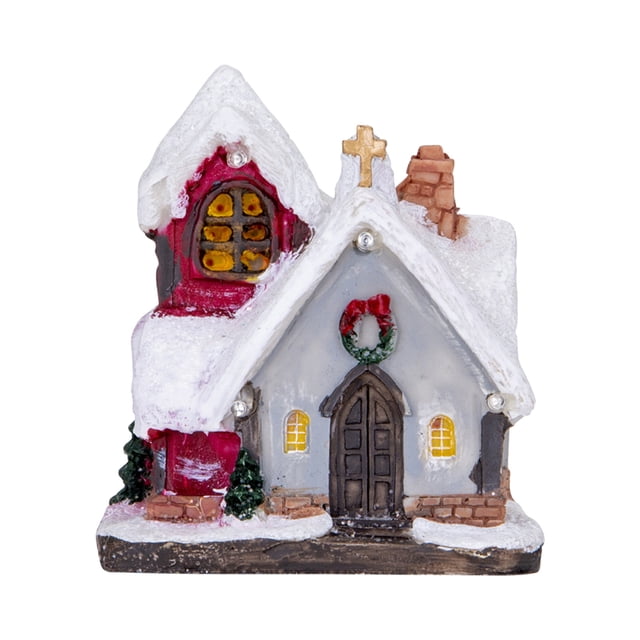 RXIRUCGD Chalet de Noël LED Figurines Lumineuses des Fêtes Résine Éclairée Décoration Intérieure Maisons de Noël Village Chalet pour Décoration de Table