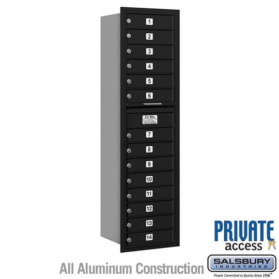 Salsbury Industries 17 x 57.125 x 16.5 in. Recessed Mounted 4C Horizontal Mailbox - Rear Loading - Private Access, Black