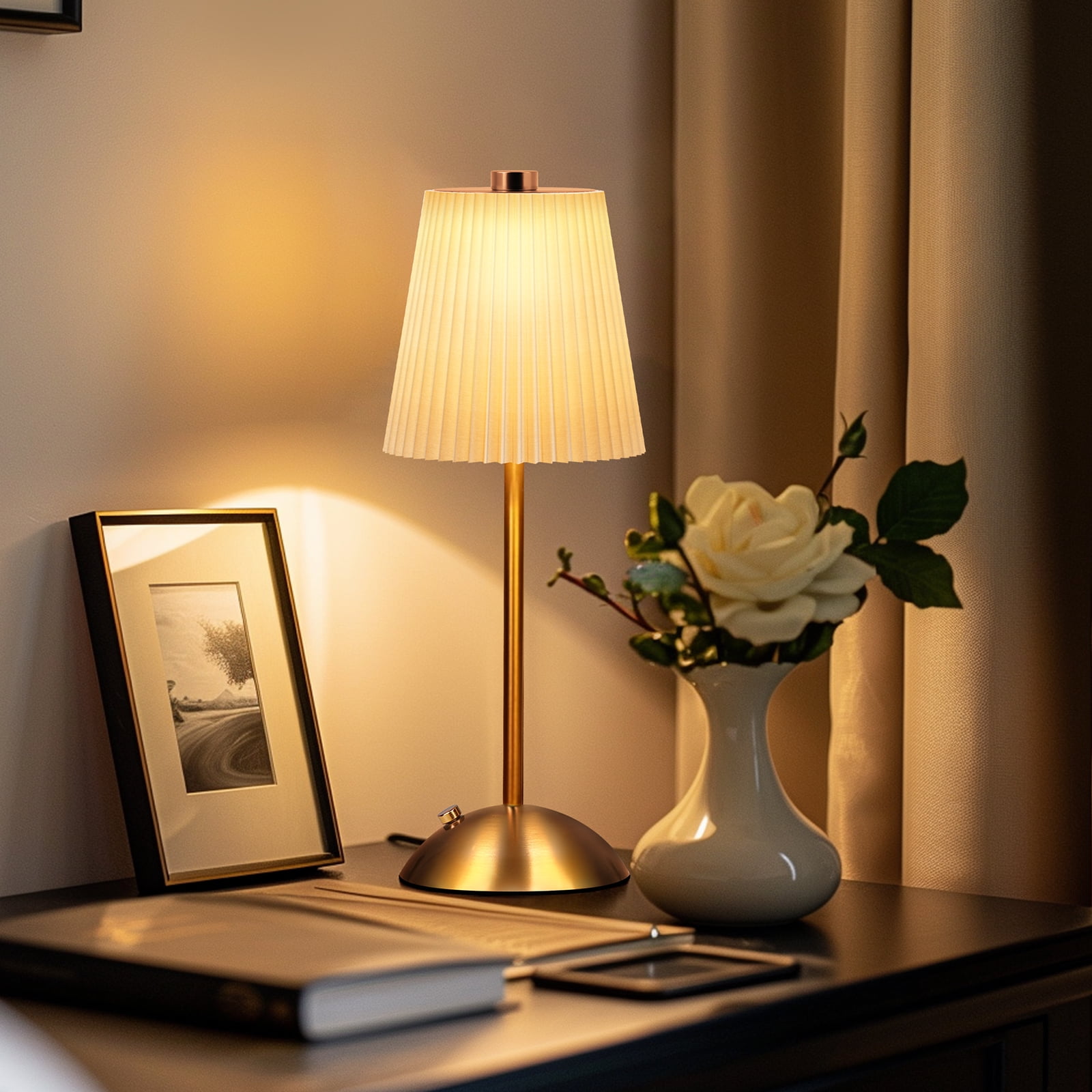 FRIDEKO HOME Cordless Table Lamp, Rechargeable Battery Operated Lamp, 3 Color Temperature, Stepless Dimmable LED Touch Lamp, 12" Portable Metal Desk Lamp for Bedroom Living Room Kitchen Counter(2PCS)