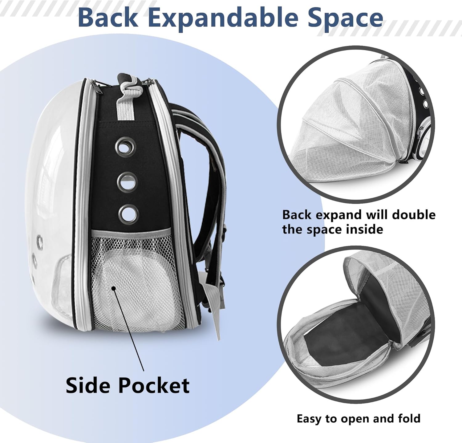 DENZUS Bubble Expandable & Foldable Cat Backpack Carrier, Breathable Pet Backpack for Large Cats, Designed for Hiking, Travelling, Camping