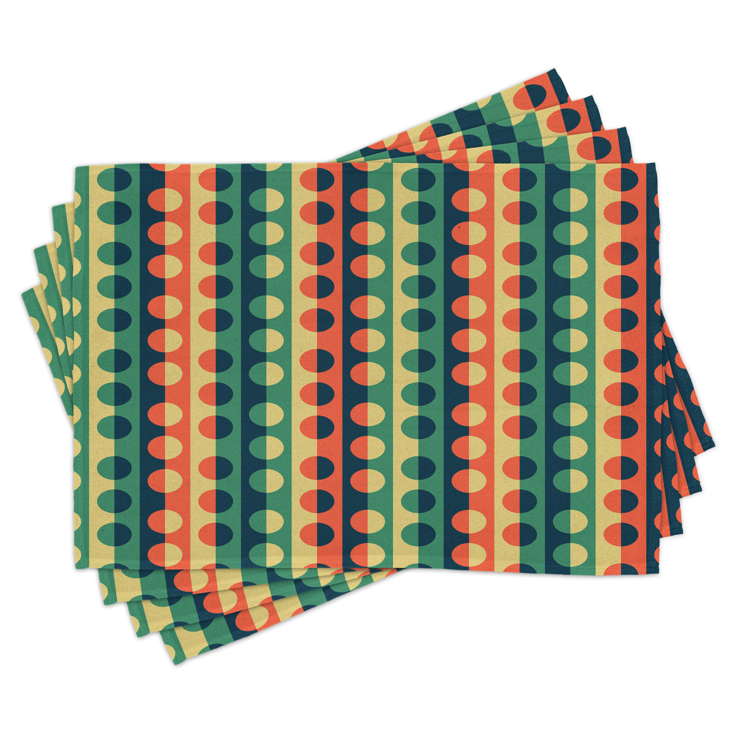 Geometric Circle Placemats Set of 4 Pop Art Style Vertical Striped Half